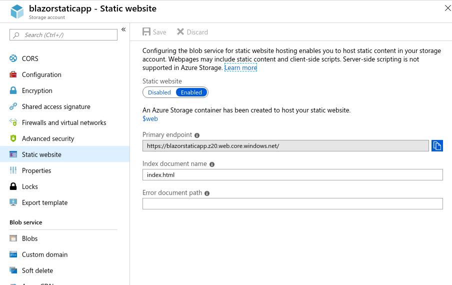 Hosting ASP.NET Core Blazor in Azure Blob Storage Static Websites